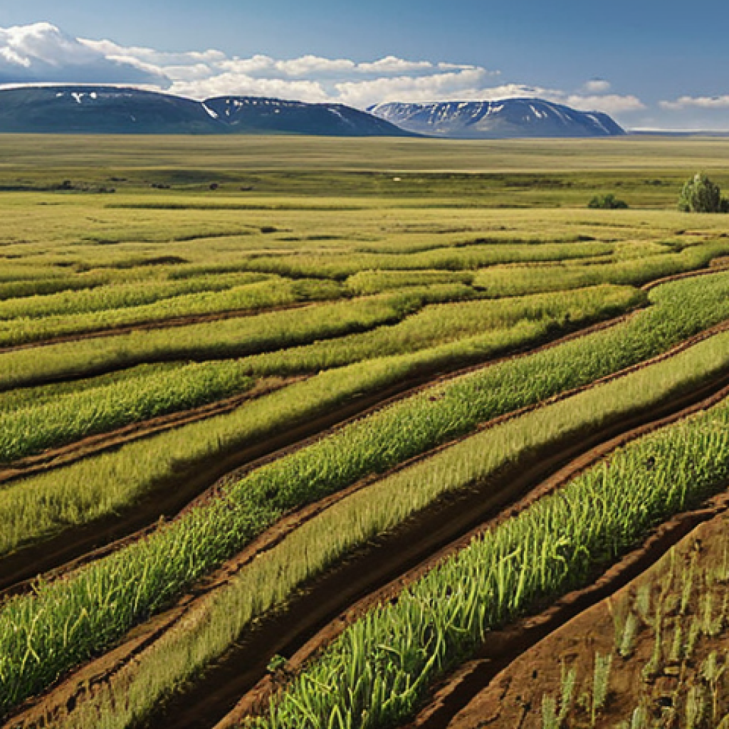 **

Vast Russian landscape featuring diverse climate zones from tundra to steppes. Showcase agriculture with fertile plains yielding grains contrasted by challenging mountainous terrain, emphasizing soil variations from chernozem to podzol.

**