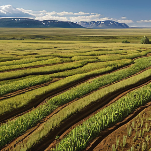 **

Vast Russian landscape featuring diverse climate zones from tundra to steppes. Showcase agriculture with fertile plains yielding grains contrasted by challenging mountainous terrain, emphasizing soil variations from chernozem to podzol.

**